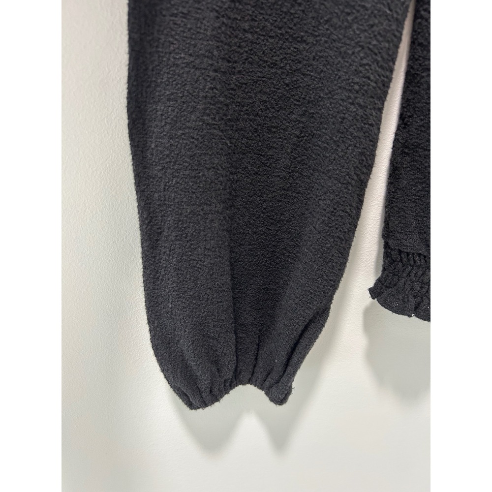 LOFT Womens Medium Black Textured Cotton Smocked Hem Long Sleeve Top - Picture 8 of 10